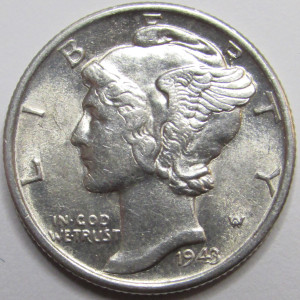 1943 S Mercury Dime - antique American silver dime