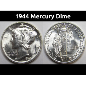 1944 Mercury Dime - antique WW2 American silver dime