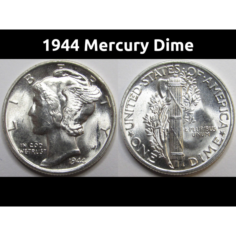 1944 Mercury Dime - antique WW2 American silver dime