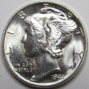 1944 Mercury Dime - antique WW2 American silver dime