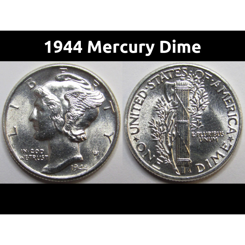 1944 Mercury Dime - antique American silver dime