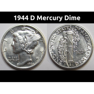 1944 D Mercury Dime - antique WW2 Denver mintmark silver dime