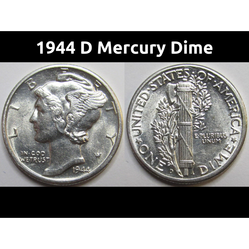1944 D Mercury Dime - antique WW2 Denver mintmark silver dime