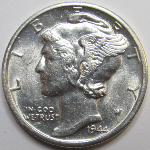 1944 D Mercury Dime - antique WW2 Denver mintmark silver dime