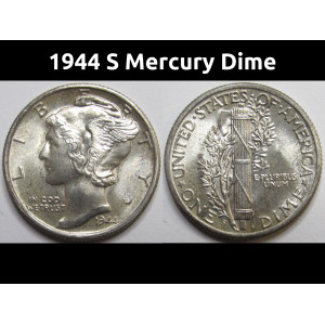 1944 S Mercury Dime - antique San Francisco mintmark brilliant uncirculated dime