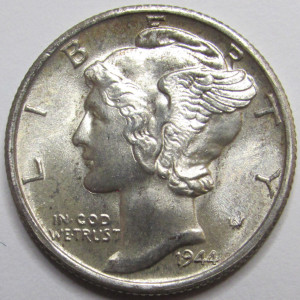 1944 S Mercury Dime - antique San Francisco mintmark brilliant uncirculated dime