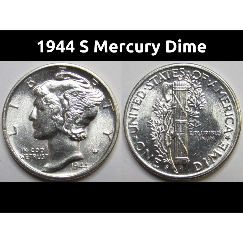 1944 S Mercury Dime - antique San Francisco mintmark dime coin