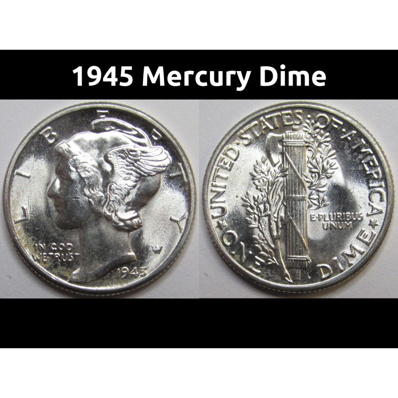 1945 Mercury Dime - antique WW2 silver American dime
