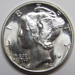 1945 Mercury Dime - antique WW2 silver American dime