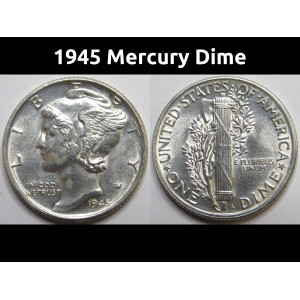 1945 Mercury Dime - antique WW2 era silver dime coin