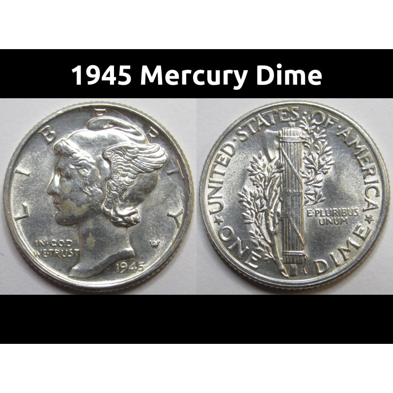 1945 Mercury Dime - antique WW2 era silver dime coin