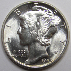 1945 Mercury Dime - antique brilliant uncirculated silver dime