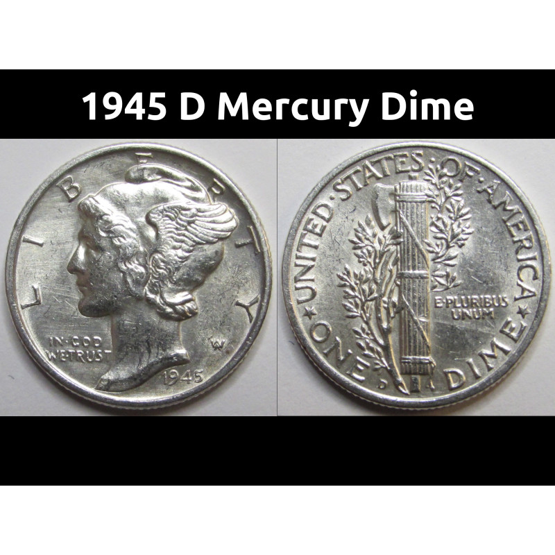 1945 D Mercury Dime - antique Denver mintmark silver dime