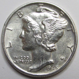 1945 D Mercury Dime - antique Denver mintmark silver dime