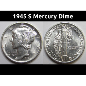 1945 S Mercury Dime - antique San Francisco mintmark silver dime