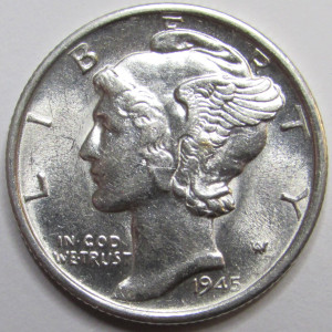 1945 S Mercury Dime - antique San Francisco mintmark silver dime