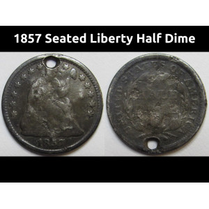 1857 Seated Liberty Half Dime - antique silver five cent coin
