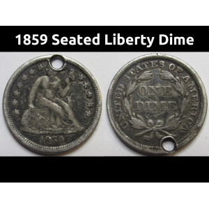 1859 Seated Liberty Dime - antique pre Civil War American silver coin