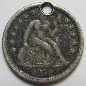 1859 Seated Liberty Dime - antique pre Civil War American silver coin