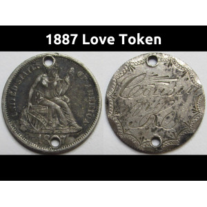 1887 Love Token - Seated Liberty Dime - Cousin K - antique silver coin