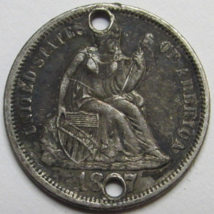 1887 Love Token - Seated Liberty Dime - Cousin K - antique silver coin