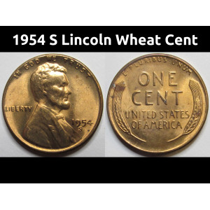 1954 S Lincoln Wheat Cent - antique San Francisco mintmark uncirculated penny