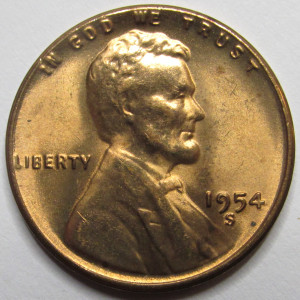 1954 S Lincoln Wheat Cent - antique San Francisco mintmark uncirculated penny