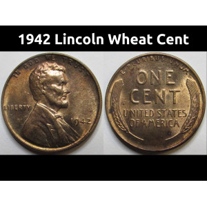 1942 Lincoln Wheat Cent - antique WW2 era American wheat penny