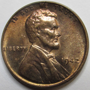 1942 Lincoln Wheat Cent - antique WW2 era American wheat penny
