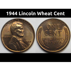 1944 Lincoln Wheat Cent - antique WW2 era American toned penny