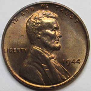 1944 Lincoln Wheat Cent - antique WW2 era American toned penny