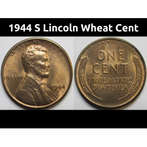1944 S Lincoln Wheat Cent - antique uncirculated S mintmark wheat penny