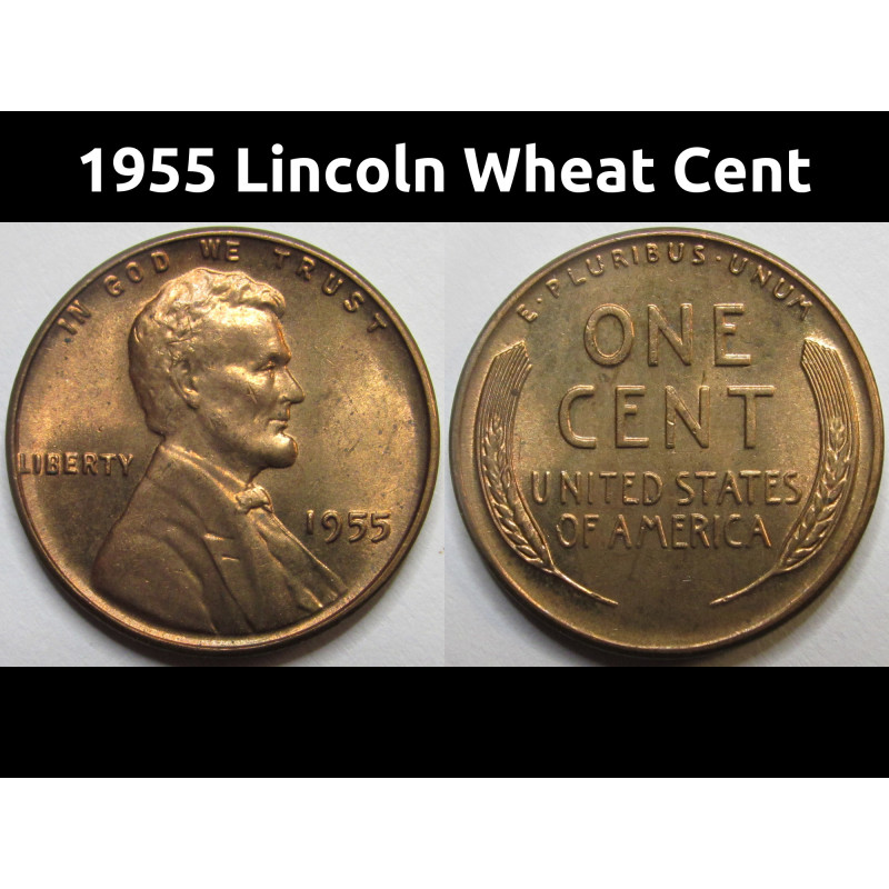 1955 Lincoln Wheat Cent - antique fifties wheat penny
