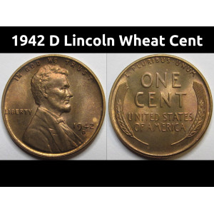 1942 D Lincoln Wheat Cent - antique Denver mintmark wheat penny