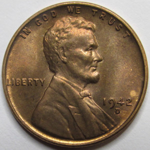 1942 D Lincoln Wheat Cent - antique Denver mintmark wheat penny