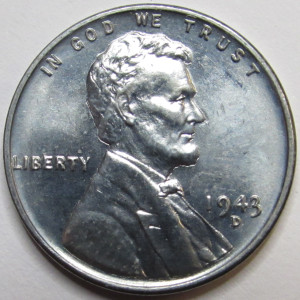 1943 D Lincoln Wheat Cent - antique uncirculated steel wheat penny