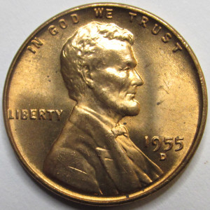 1955 D Lincoln Wheat Cent - antique Denver mintmark wheat penny