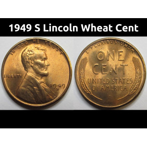 1949 S Lincoln Wheat Cent - antique San Francisco mintmark wheat penny