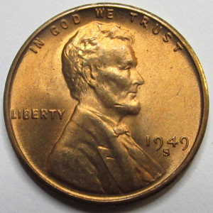 1949 S Lincoln Wheat Cent - antique San Francisco mintmark wheat penny