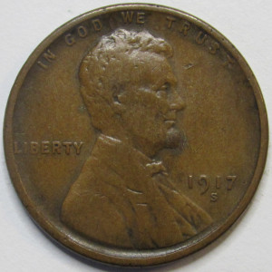 1917 S Lincoln Wheat Cent - antique San Francisco mintmark wheat penny