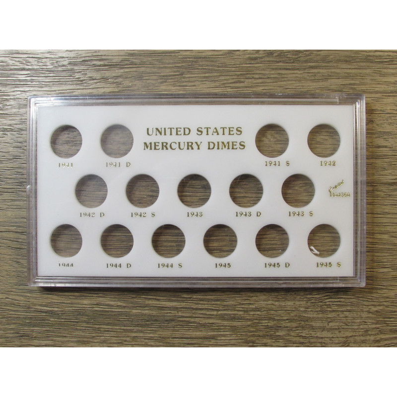 Capital Plastics vintage coin holder for Mercury Dimes - 1941 to 1945