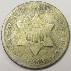 1853 Silver Three Cents - antique pre Civil War era small trime coin