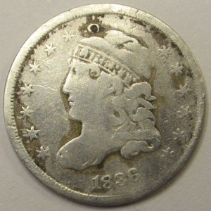 1836 Capped Bust Half Dime - old American five cent silver coin