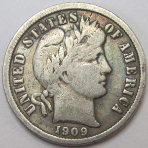 1909 Barber Dime - antique better grade American silver dime