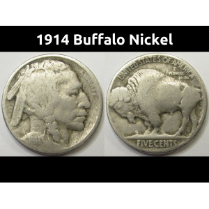 1914 Buffalo Nickel - antique early date American Indian five cent coin