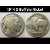 1914 D Buffalo Nickel - antique key date American Indian five cent coin