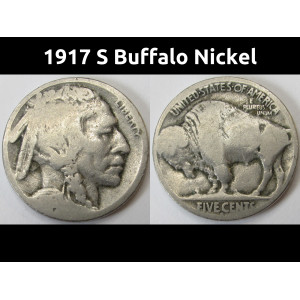1917 S Buffalo Nickel - antique San Francisco mintmark American Indian coin