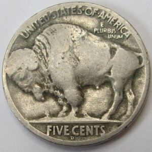 1918 D Buffalo Nickel - antique Denver mintmark five cent coin