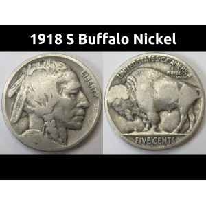 1918 S Buffalo Nickel - antique San Francisco mintmark Indian head nickel