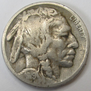 1919 S Buffalo Nickel - antique San Francisco mintmark American Indian nickel